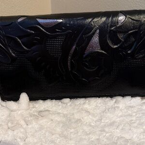 Patricia Nash Evelyn Black/Silver Cutout Leather Tooled Wallet